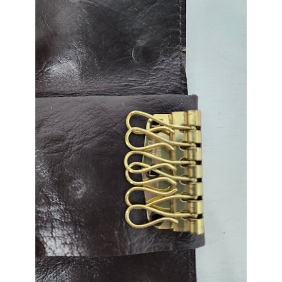 Vintage 70s Tex Tan Trifold Brown Leather Wallet Key Case Card Case Snap Closure - Picture 4 of 9